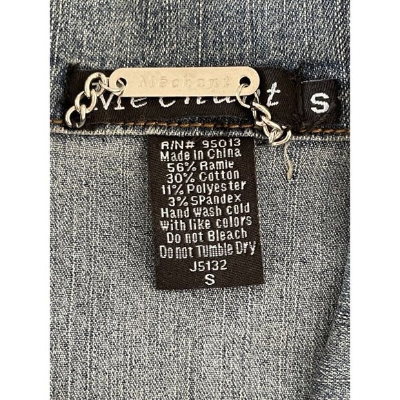 Vintage Mechant Stretch Denim Jean Short Jacket Studded Flower Back Detail - Picture 9 of 10